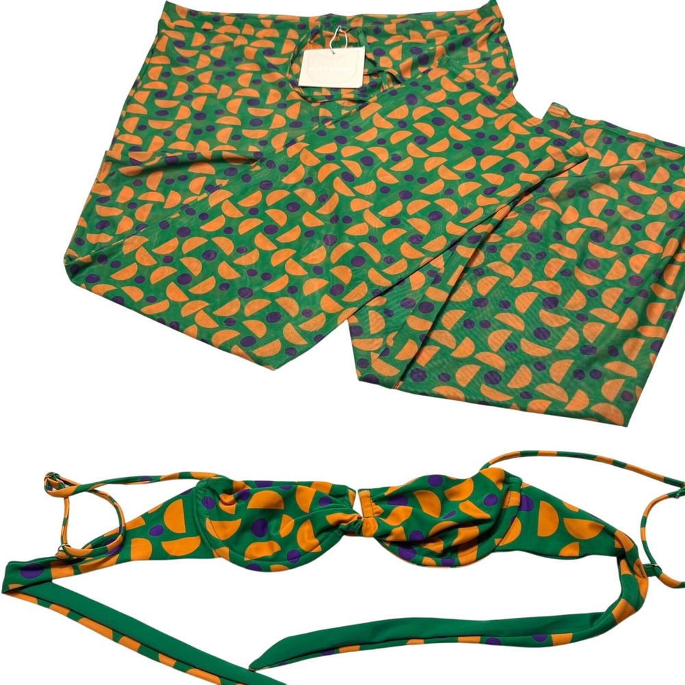Kittenish Jessie James Decker Groovy 70s Bikini Top Cover Up Pants Set XS S‎